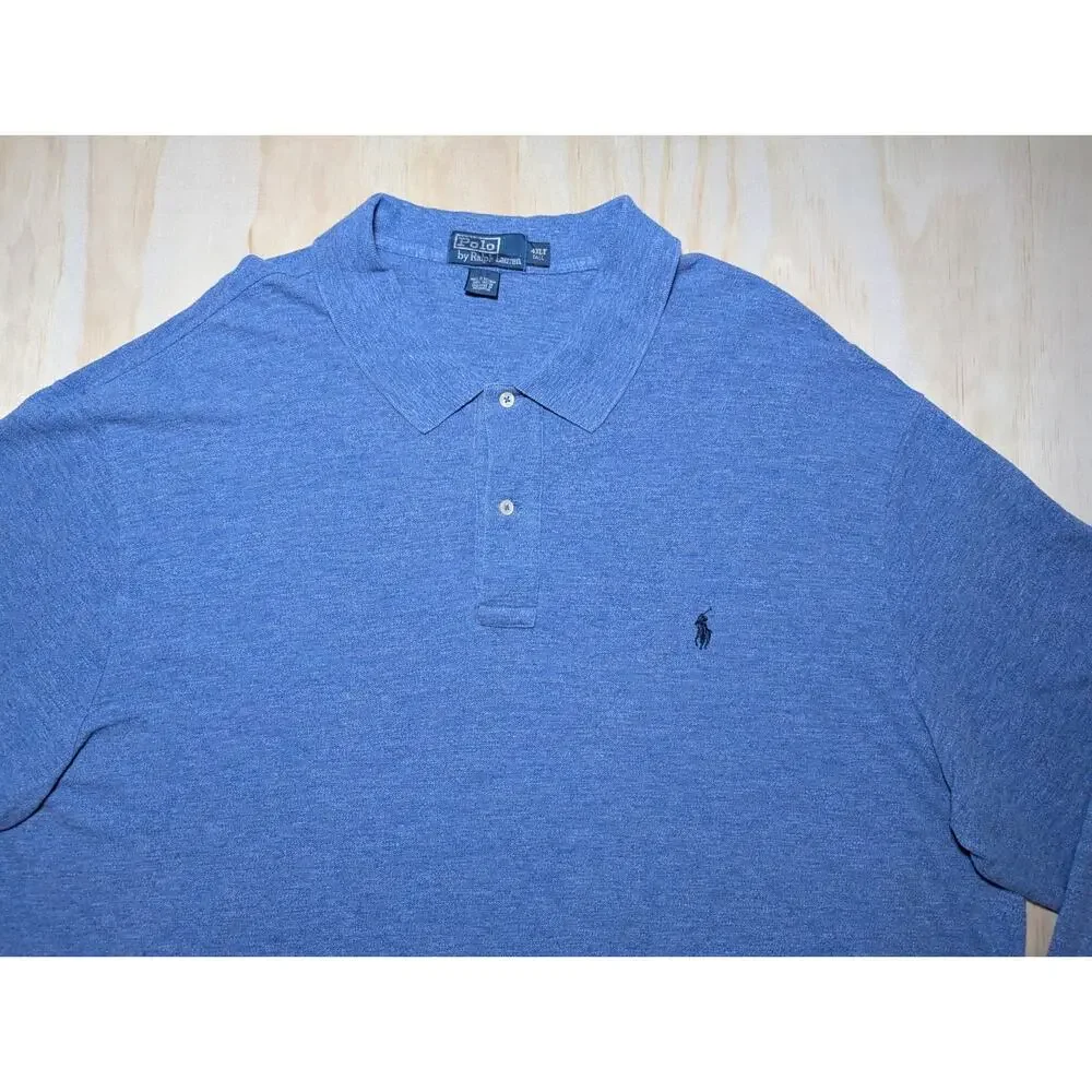Polo Ralph Lauren Men's 4XLT Long Sleeve Polo Shirt Heathered Blue Tall Cotton